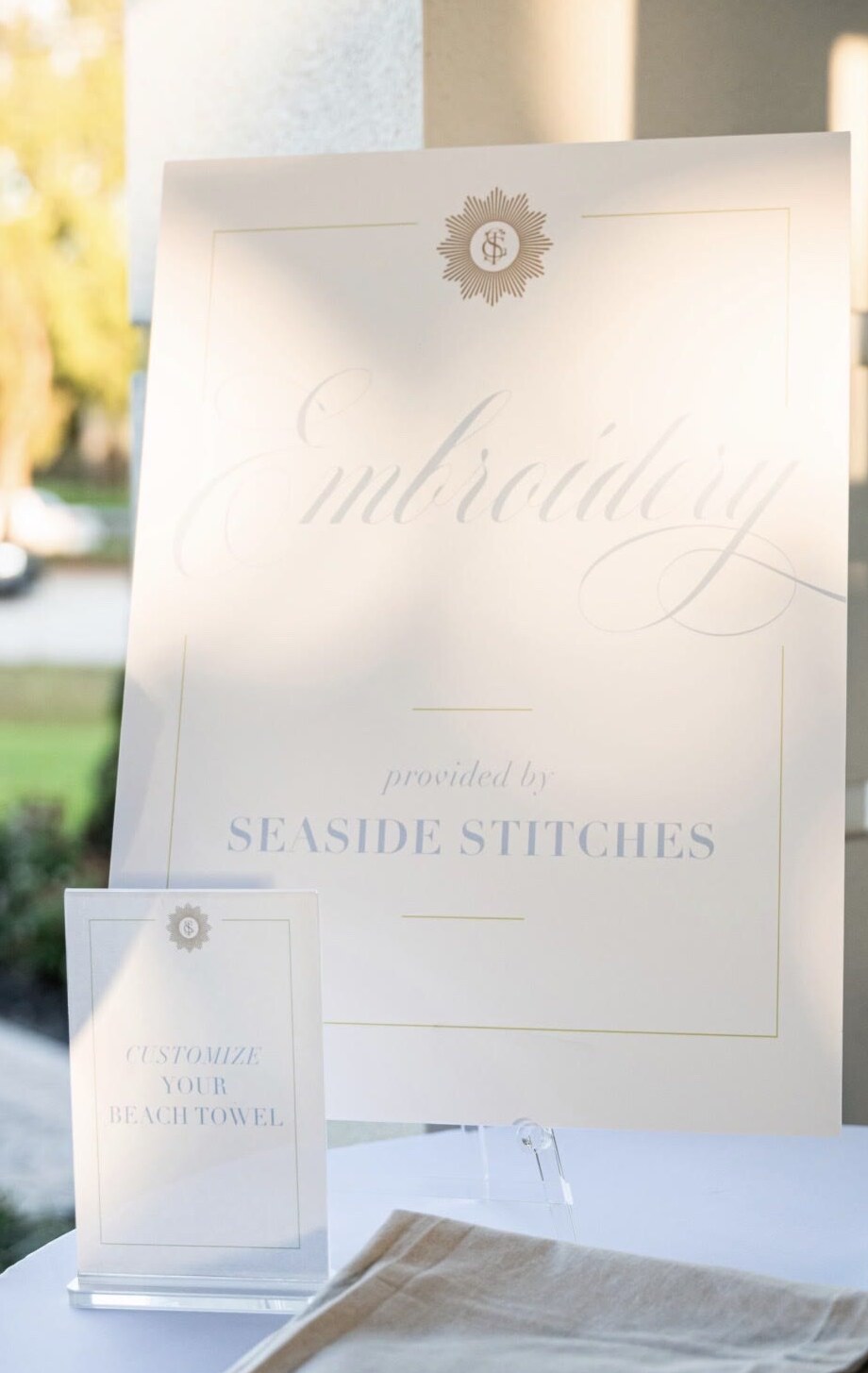 Event signage and styled setup.