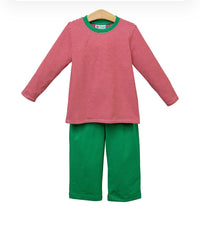 Thomas Pants Set-Red Stripe & Green